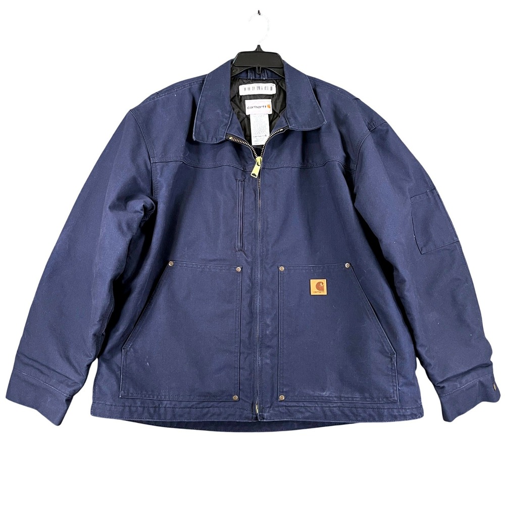 Carhartt 378-20 Canvas Work Jacket Mens XL Navy Quilted Lining Tradesman Coat